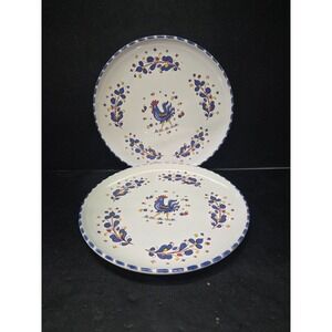 PV DERUTA Salad Plates Blue Rooster 8" Set Of 2 Italy Floral Vintage Farmhouse